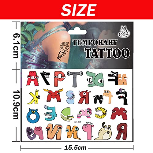 kozrlib Alp-habet privremene tetovaže naljepnice za djecu 6 listova Abeceda Lore Plush Party