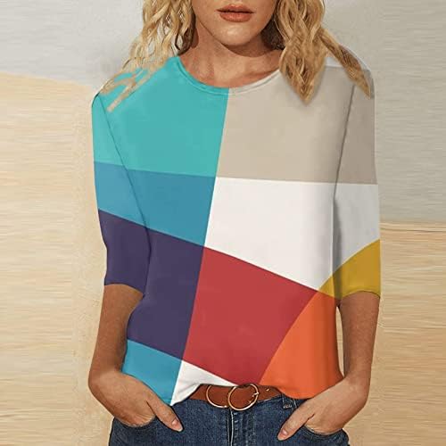Ženski bluze za brod Ležerne prilike za teen Girl 3/4 rukava u boji blokada Mramorija Ispis