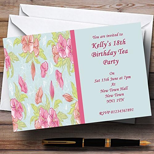 Pale plavi ružičasti berbinski čaj personalizirani pozivnice za zabavu