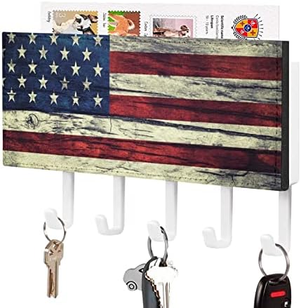 Vintage drvena američka držač za zastavu u SAD-u sa policama za polica 5 Kukica Organizator za zidni ulaz na ukras