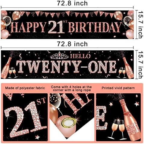 2pcs 21. rođendan ukrasi za nju - Rose Gold Happy 21st rođendanski dvorište Baner Party Stills, Pozdrav
