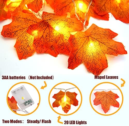 Ccinee 2 Pack Fall Maple lišće žice, 5,9ft osvijetljenih padina Garland zahvalnosti Zahvaljujući svetlosni