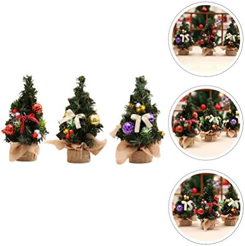 KESYOO 3pcs Mali stol božićno stablo umjetni mini cjevasticko dekor sa kuglicama i lukovima Božićno