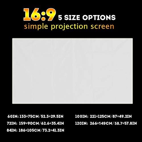 KXDFDC 16: 9 3D Zidni projekcijski ekran 60/72/84/100/120/120 inčni projektor ekrana zaslona CANVAS CANVAS