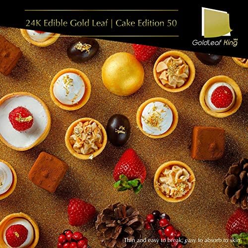 24k GoldleafKing Cake Edition 50 kombinovano pakovanje | jestivi zlatni list-50 listova x 1,2 inča veličina