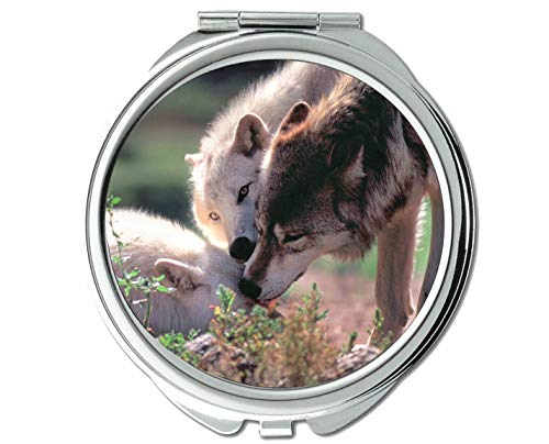 Ogledalo, okruglo ogledalo, džepno ogledalo sa životinjskom vučjom sjekirom, 1 X 2x uvećanje