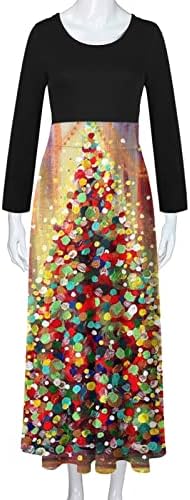 RUZIYOOG ženska maxi haljina s dugim rukavima Christmas Grafički grafički ispis Empire Struk haljina