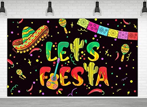 6 X 3.6 ft Meksički Let's Fiesta crna pozadina Let's Fiesta Luau Cinco De Mayo dekoracija za zabavu Let's Fiesta