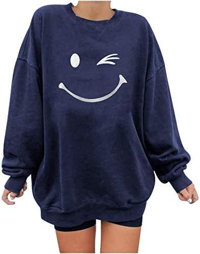 lnmuld ženska bluza sa srećnim printom Casual Duks jednobojni pulover sa dugim rukavom i košuljom