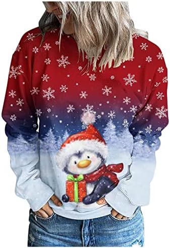 Akollsppnsy Crewneck Dukseri za žene plus veličine Božićni print Pulover mekane uniforme Womans vrhovi za jesen 22