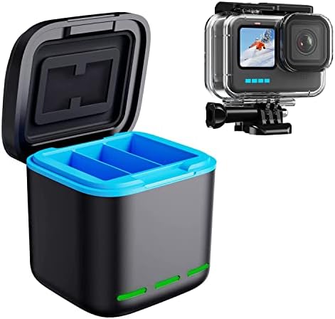 Hongdak 3-kanalni punjač za baterije i vodootporna kućišta za kućište za GoPro Hero 11 10/9 crna