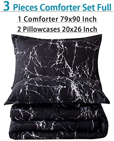 Litanika crna mramora Komforter puna, 3 komada meka lagana posteljina za posteljinu od mikrofibera za muškarce
