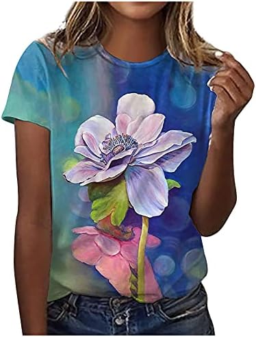 Žene Ljeto cvjetni print kratkih rukava Tunic Tops casual bluza Okrugli vrat majice Trendi labavi vrhovi