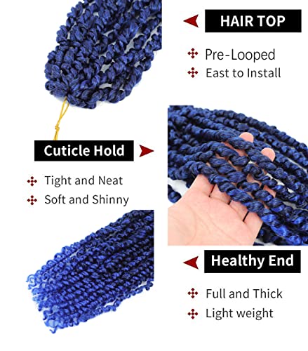 24inch Blue Passion Twist Hair Pretwisted Crochet Passion Twist Hair 7Packs Pre-Looped Long Ombre Blue Passion