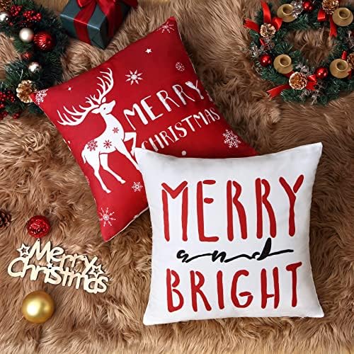 Caromio Božićni ukrasi Velvet jastuk na poklopcu 18 x18 set od 4 seoski kuća ukrasni bacanje navlake