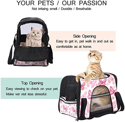 Pet Carrier butterfly Pink Soft-Sided pet travel Carriers for Cats, Dogs Puppy Comfort Portable Foldable