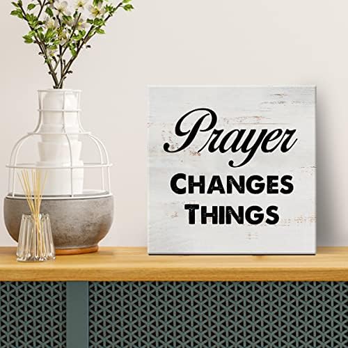 Molitva mijenja stvari znak platno zid Art Home Decor 8 x 8 inča motivacijski platnu Print slika uokvirena