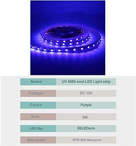 UV / ultraljubičasta LED traka svijetlo ljubičasta SMD 5050 16.4 FT/5M 300 LED 12v LED svjetlo za