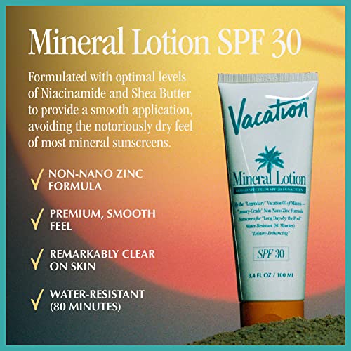Vacation mineralni losion SPF 30 krema za sunčanje - vrhunska cinkova krema za sunčanje za osjetljivu