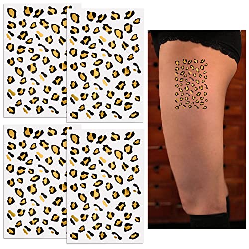 PandeCor Halloween Kostim Gold Leopard Privremene tetovaže 4-pakovanje, Zlatni gepard, lako uklonjiva,