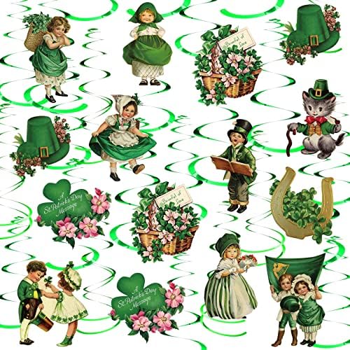 24 kom. Dan vintage sv. Patricki viseći Swirls Retro Lucky Irish St Patricks Day Dekoracije Victorian Theme St