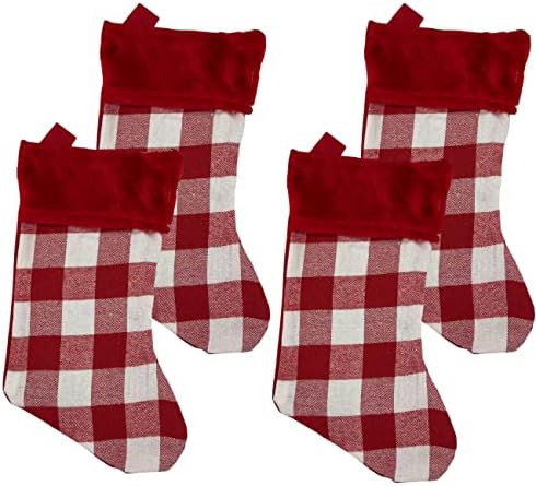 Sretni praznici Božićni bivoli plairani fantastični čarapi - 18 inčni crveni i bijeli ček s crvenom manžetnom,