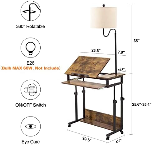 Dungoo prijenosni stol sa lampom za kauč i krevet, podesiva zaslon za laptop za laptop sa USB & Type-C