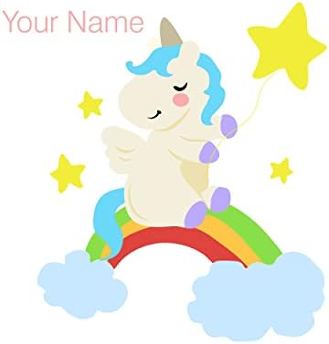 Prilagođeno ime Rainbow & Unicorn Zidna naljepnica za dječji rasadnici - šareni slatki jednorog, Rainbow