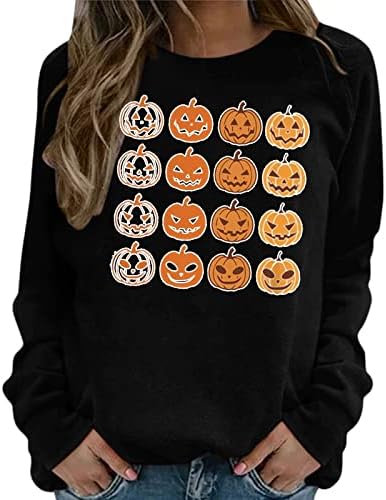 Koledž dugih rukava LourOver Žene klasične Halloween Comfy scoop vrat pulover poliestera ugodna bluza od bundeve