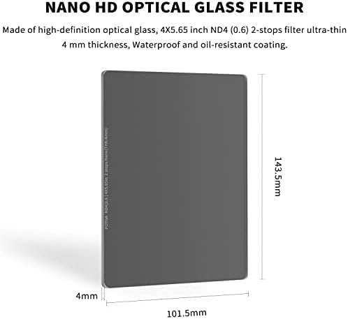 Foto4eaesy 4x5.65 ND filter, 4 mm debeli kvadratni optički filter gustine za 4x5,65 inčni mat mat kutiju