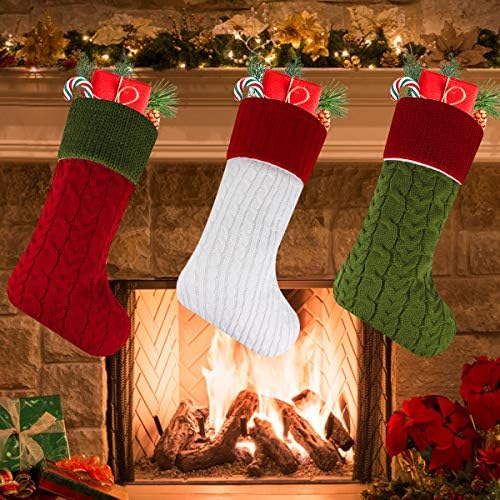 Libay pletene božićne čarape, 3 pakovanje 18 Velike veličine kabela pletene pletene Xmas čarape za