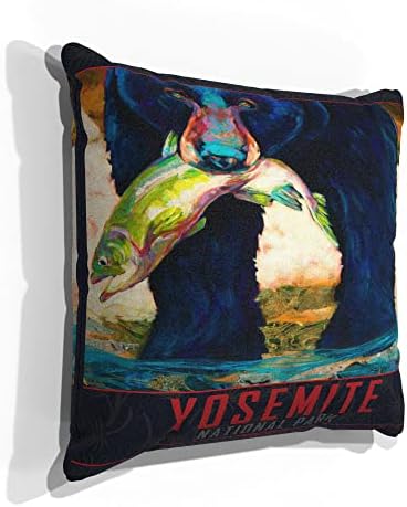 Yosemite ribolov medvjed Faux Suede Sofa Throw jastuk od ulja slika umjetnika Kari Lehr 18x 18.