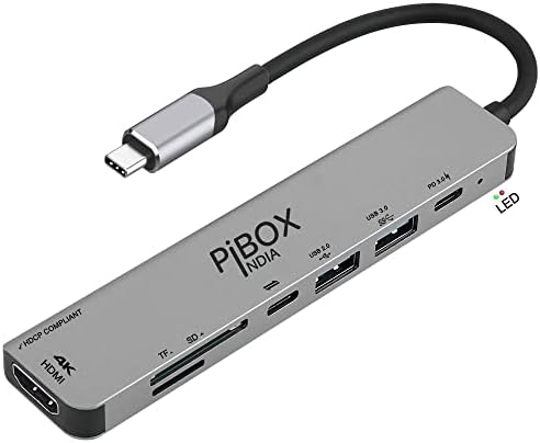pibox Indija-USB C Hub Dock-7 u 1 sa HDCP 2.2, aluminijumski Adapter tipa C sa 4K HDMI portom, USB 3.0 portom,