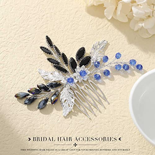 Latious Bride Wedding Crystal češalj za kosu crni Rhinestones Bridal Hair Pieces Floral Hair Clip Vintage