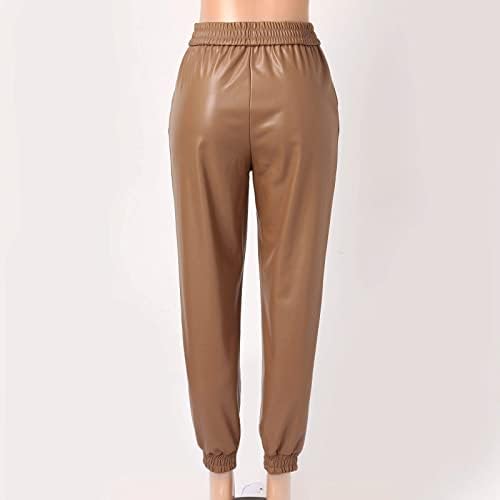 Kožne pantalone za žene modni casual PU lažno kože elastične strugove sa džepovima s tasterima