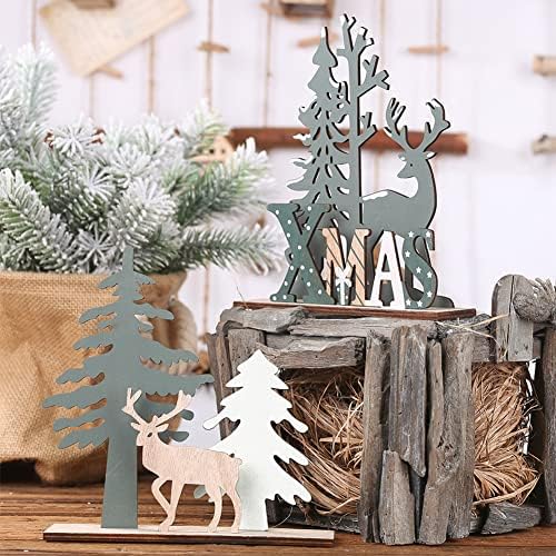 HATIST 2 kom Wood Craft Reindeer Božićni stol ukrasi za zatvorene prostore, 2022 Elk Home Decor