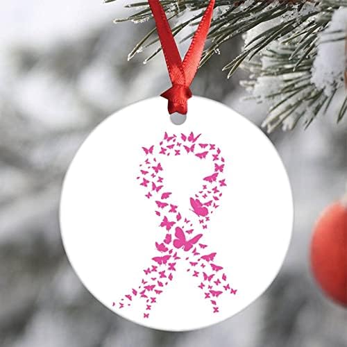 Božić Ornament 2021 Pink Butterfly Ribbon Ornament za božićnu jelku ukrasi za rak dojke traka Heal