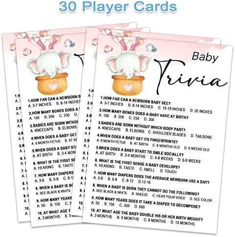 Baby Trivia Baby tuš igre Pink Elephant Rodna neutralna kartica za bebe za bebe ili rod otkrivaju