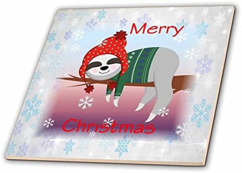 3drose slika slatka lijenost na ud u snijeg sa Santa šešir reći Sretan Božić-pločice