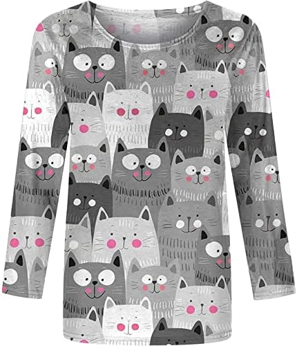 Slatke košulje za žene Ljeto Želno posada Cute Cat Print Fit THirts Top Casual Soft Comfy Tunic majice