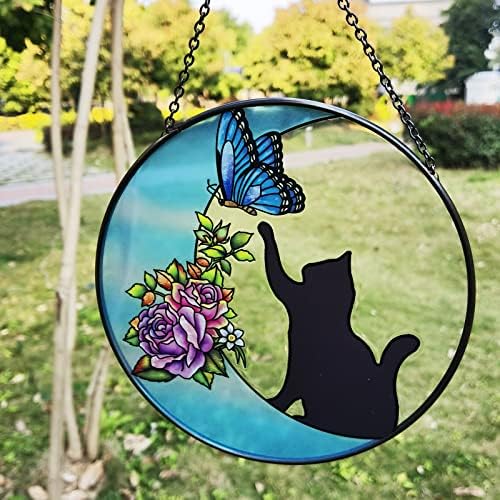 Mačji vijak leptir na mjesečeve poklone, ručno izrađene sunčare crne mačke za vitražne staklene prozore,