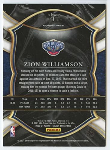2020-21 Panini Odaberite plavu 1 Zion Williamson Concourse New Orleans Pelikans NBA košarkaška