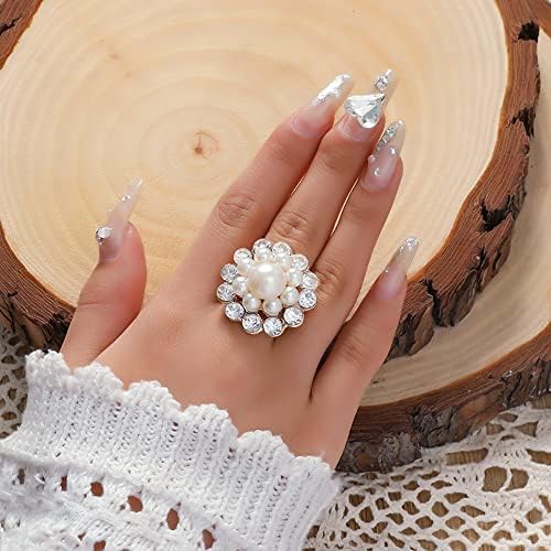 Vintage CZ Flower Pearl izjava prsten za žene djevojke pozlaćeni podesivi proširivi kubni cirkonij