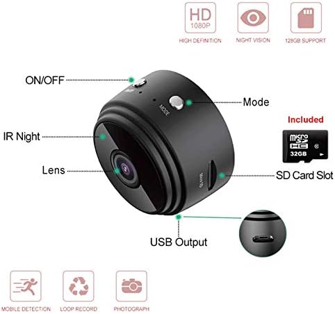 Mini špijunski fotoaparat bežični skriveni kućni WiFi sigurnosne kamere sa aplikacijom 1080p, paket 32GB