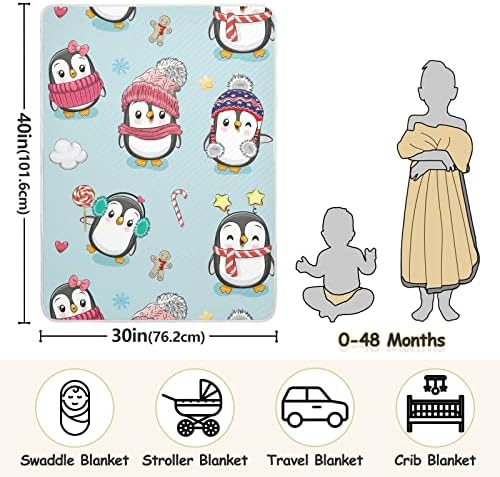 Slatko crtani crtani pingvini pamuk pokrivač za dojenčad, primanje pokrivača, lagana mekana prekrivačica