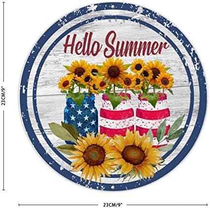 Pozdrav ljetni okrugli metalni potpis 4. dan 4. jula su suncokret prednje vrata vijenac potpisuje kućno