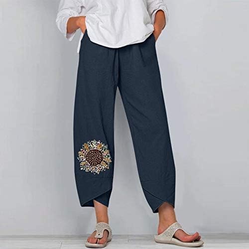 Annhoo Teen Girls Casual Hlače hlače posteljina vezena ispisa opuštena fit bljeskalica zvona za čizme rezane ljetne