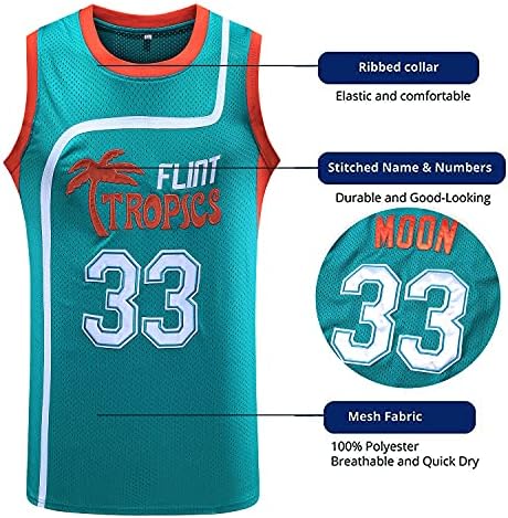Flint Tropics Jackie Moon 33 kafa crna 7 polu Pro 90-ih Hip Hop odjeća za Party muškarce košarkaški dres zelena