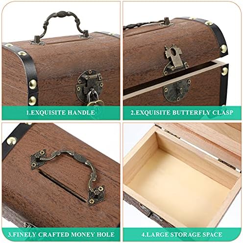 VeeMon Love Box Drveni sanduk sa bravom i tasterima, kutija za odlaganje vintage drveni blaga kutija za blaga