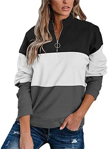 Žene ležerne tužbine duge na dugih rukava na dugim rukavima Zip pulover vrhovi sa džepovima Boja blok